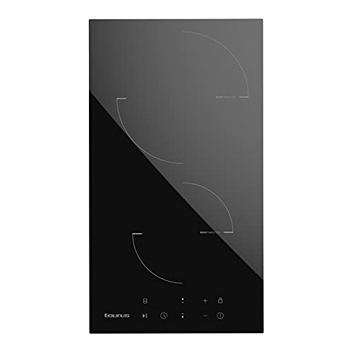 Taurus I302T - Placa de inducción, 3500W, 2 zonas de calentamiento, 9 niveles de potencia, control táctil, dos boosters, temporizador hasta 99 min, función Stop&Go, bloqueo infantil, negro